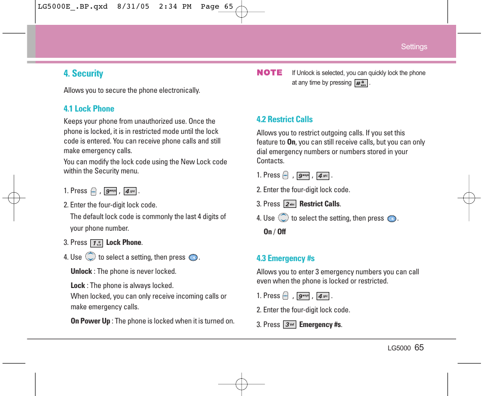 Security | LG 5000 User Manual | Page 66 / 191