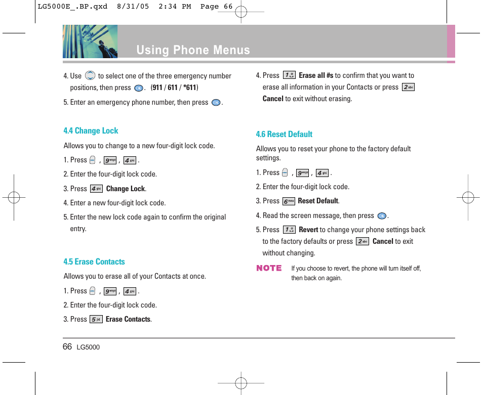 Using phone menus | LG 5000 User Manual | Page 67 / 191