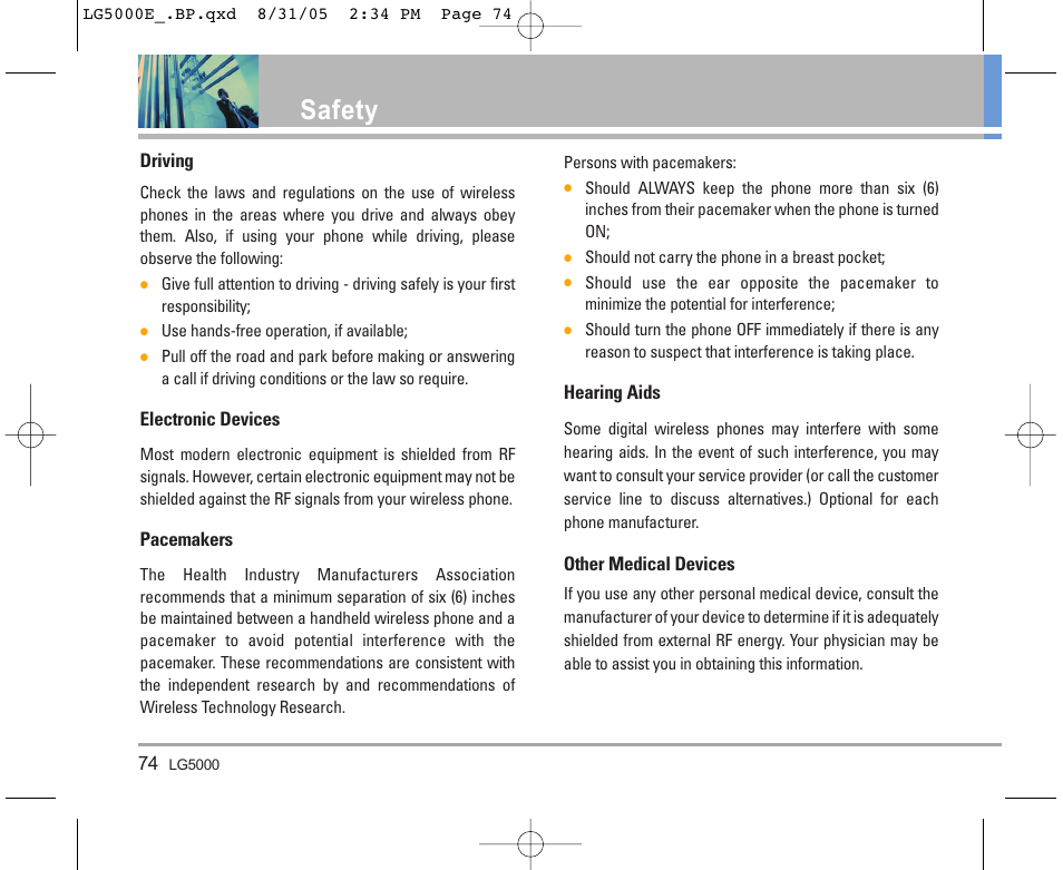 Safety | LG 5000 User Manual | Page 75 / 191