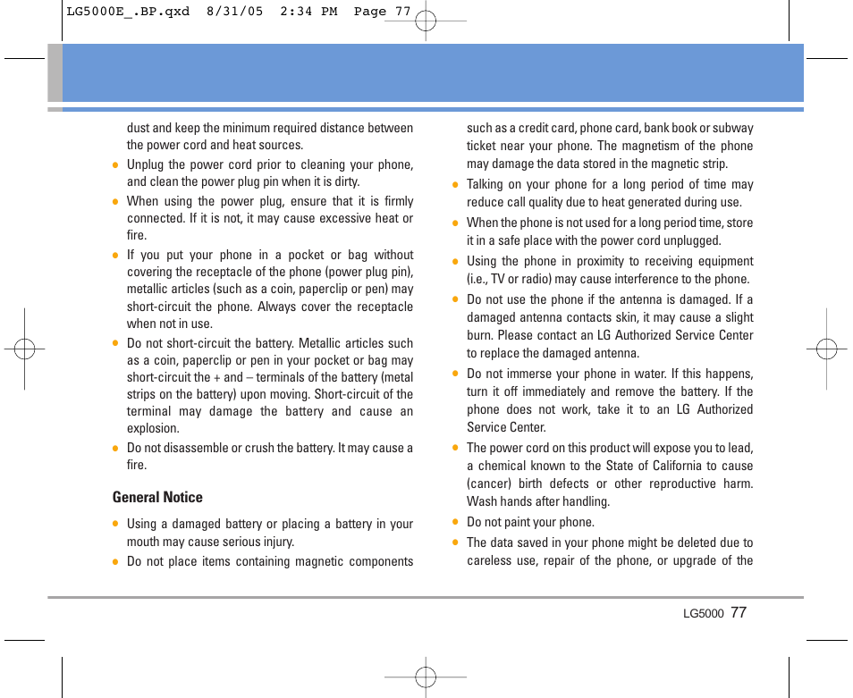 General notice | LG 5000 User Manual | Page 78 / 191