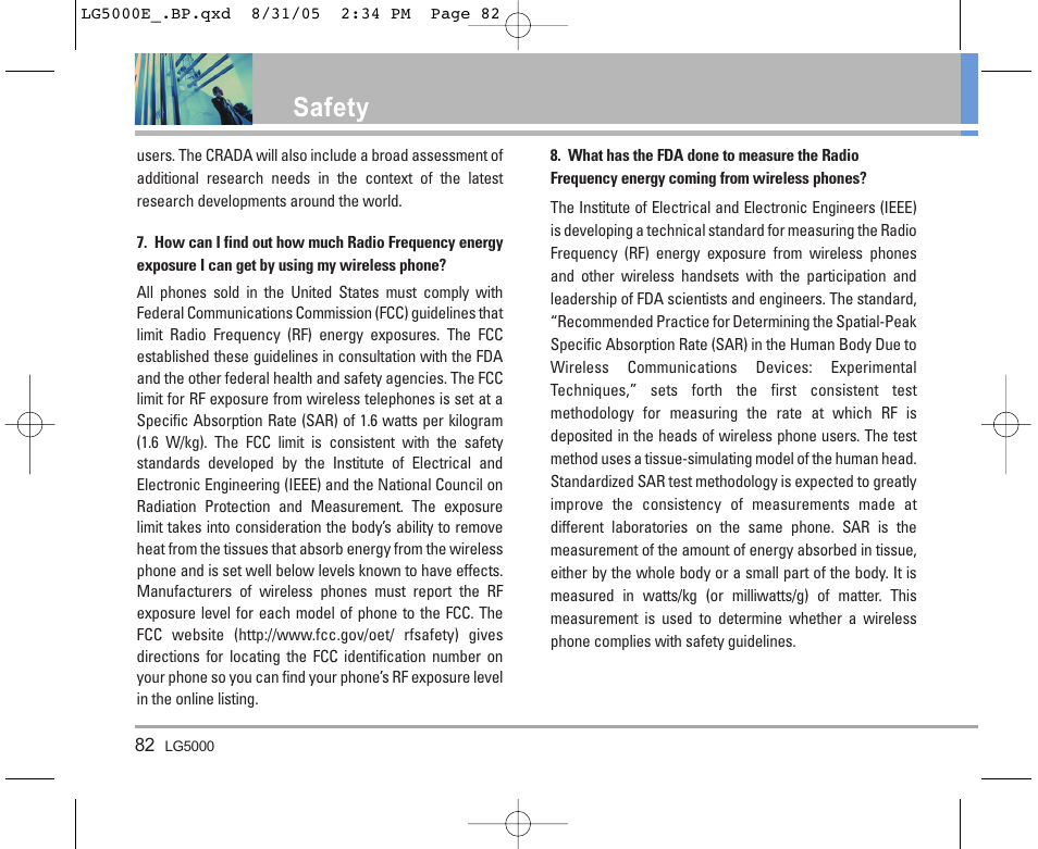 Safety | LG 5000 User Manual | Page 83 / 191