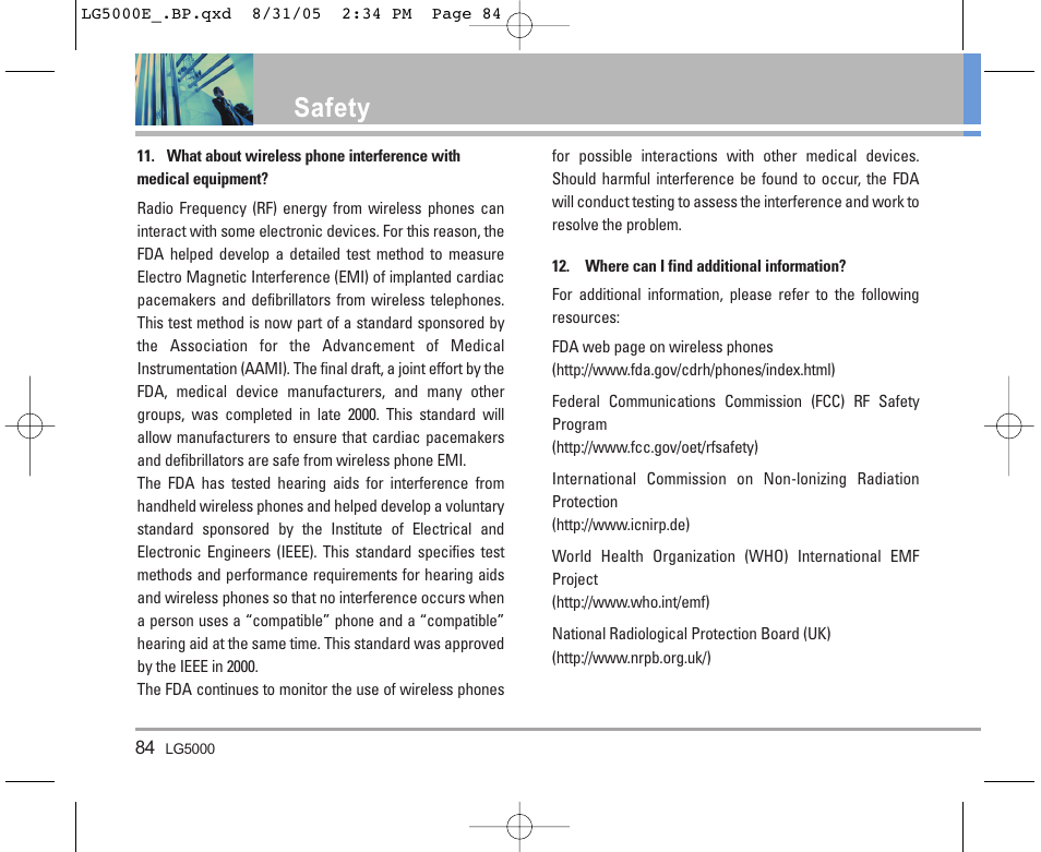 Safety | LG 5000 User Manual | Page 85 / 191