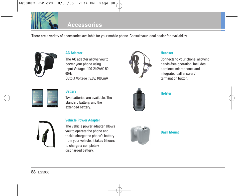 Accessories | LG 5000 User Manual | Page 89 / 191