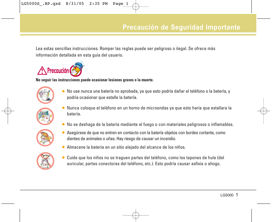 Precaución de seguridad importante | LG 5000 User Manual | Page 96 / 191