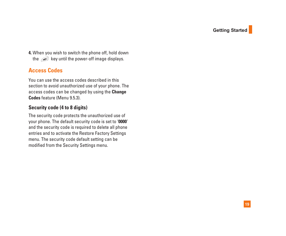 Access codes | LG C1300i User Manual | Page 19 / 96