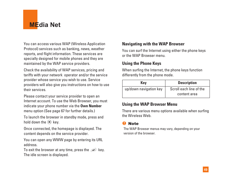Media net | LG C1300i User Manual | Page 49 / 96