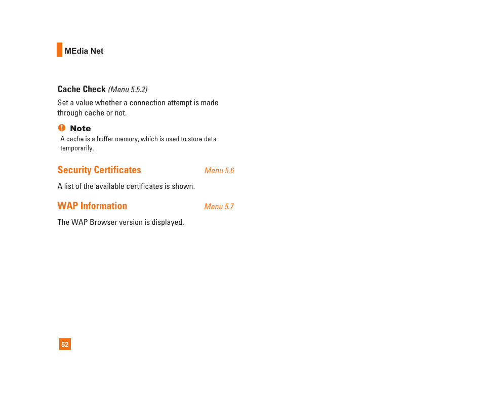 Security certificates, Wap information | LG C1300i User Manual | Page 52 / 96