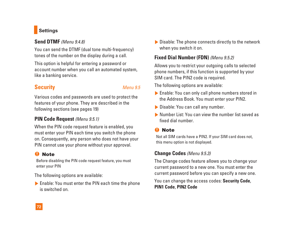 Security | LG C1300i User Manual | Page 72 / 96