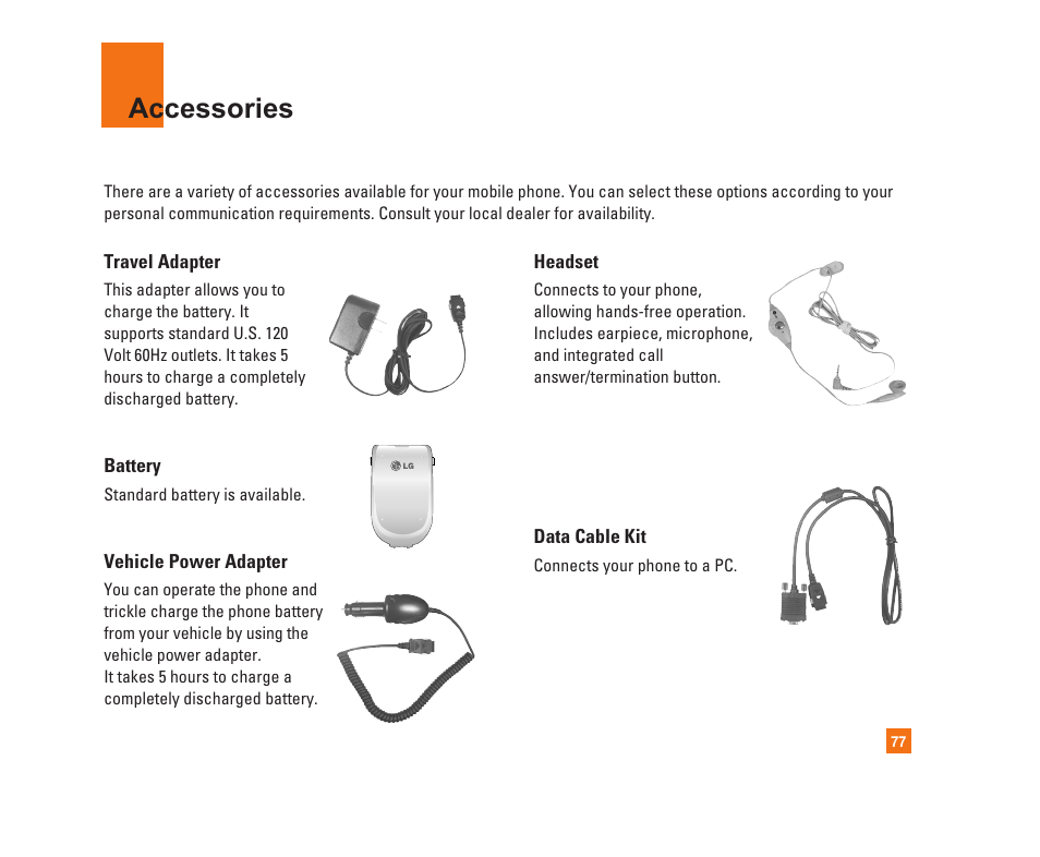 Accessories | LG C1300i User Manual | Page 77 / 96