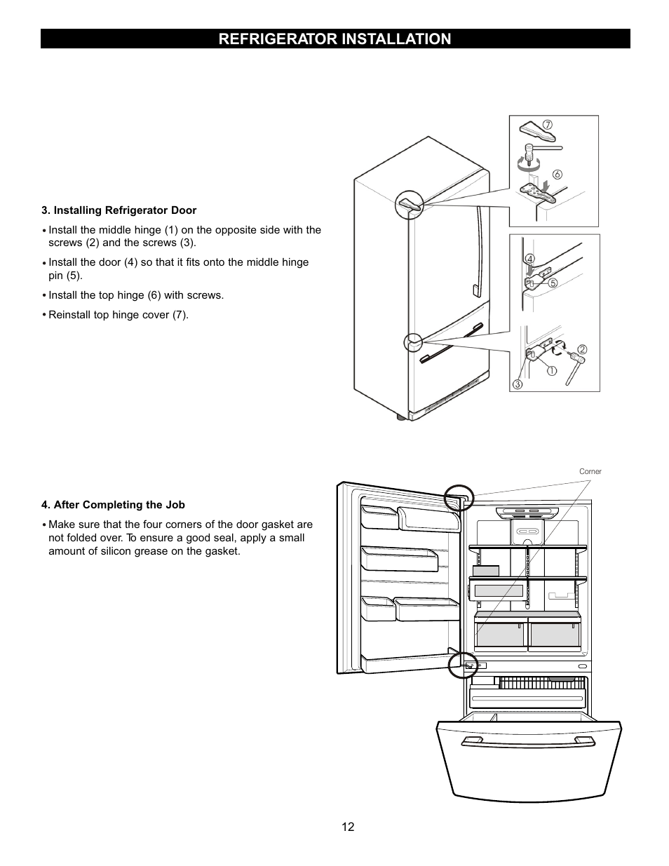 Refrigerator installation | LG LBC2251 User Manual | Page 12 / 38