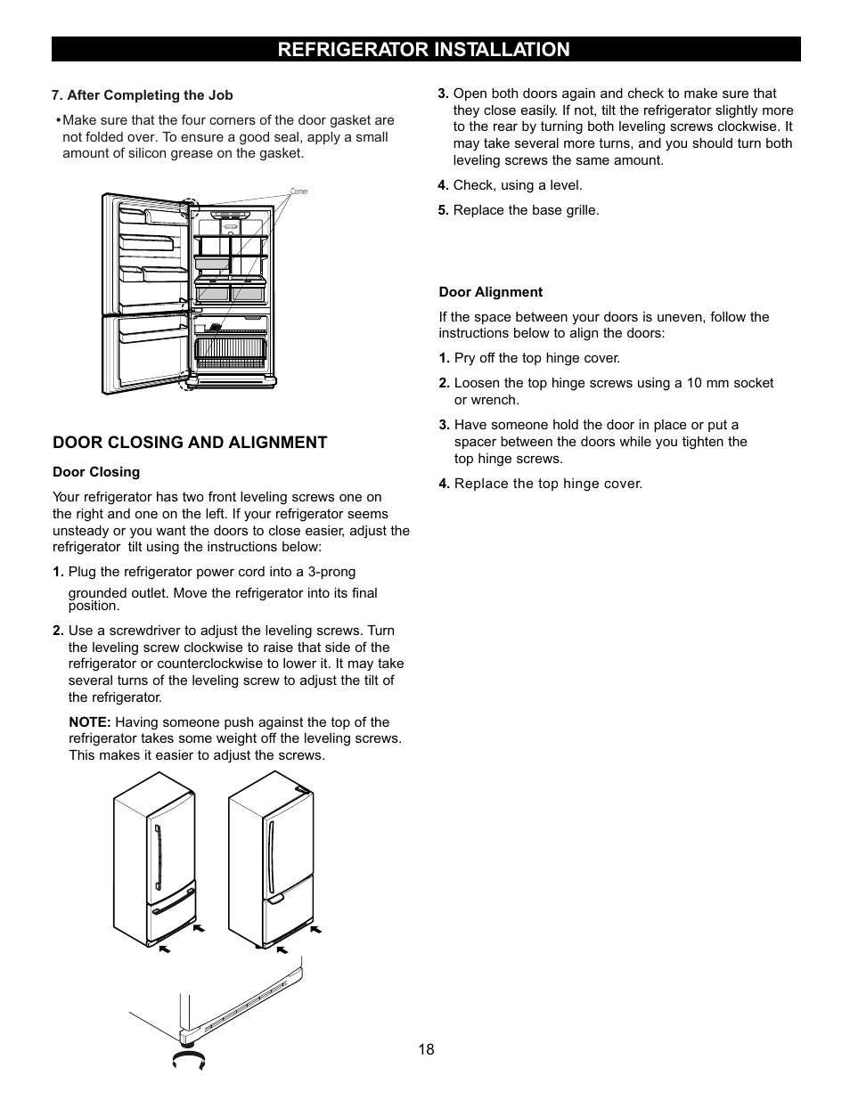 Refrigerator installation | LG LBC2251 User Manual | Page 18 / 38