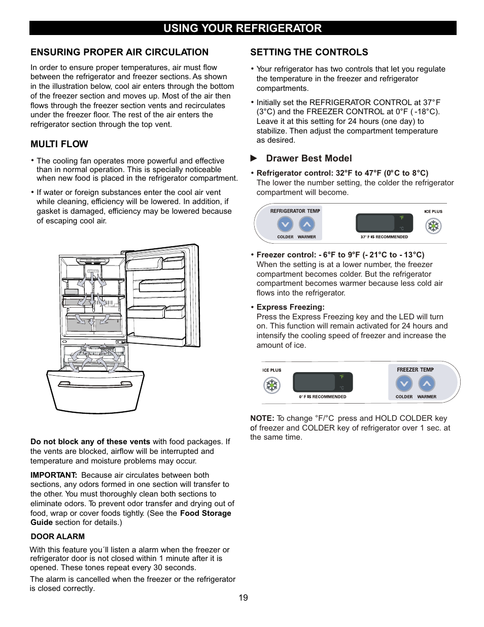 Using your refrigerator | LG LBC2251 User Manual | Page 19 / 38
