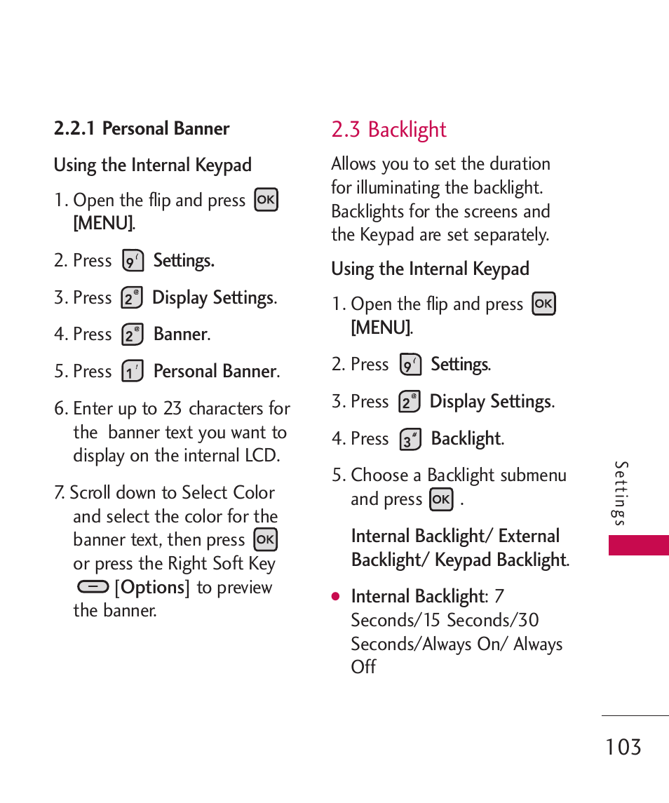 3 backlight | LG ELLIPSE 9250 User Manual | Page 105 / 169