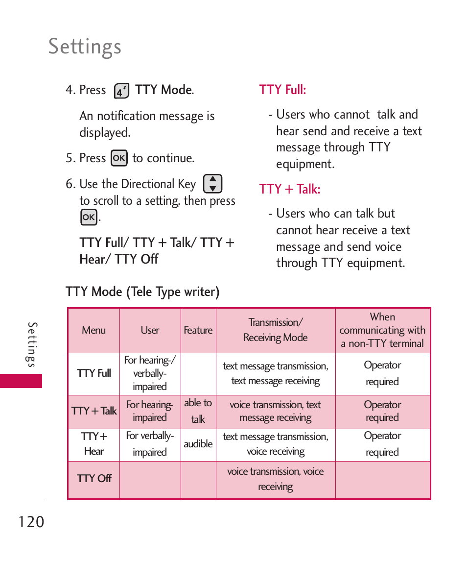 Settings | LG ELLIPSE 9250 User Manual | Page 122 / 169