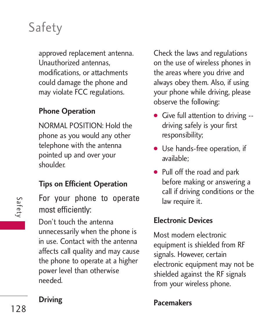 Safety | LG ELLIPSE 9250 User Manual | Page 130 / 169