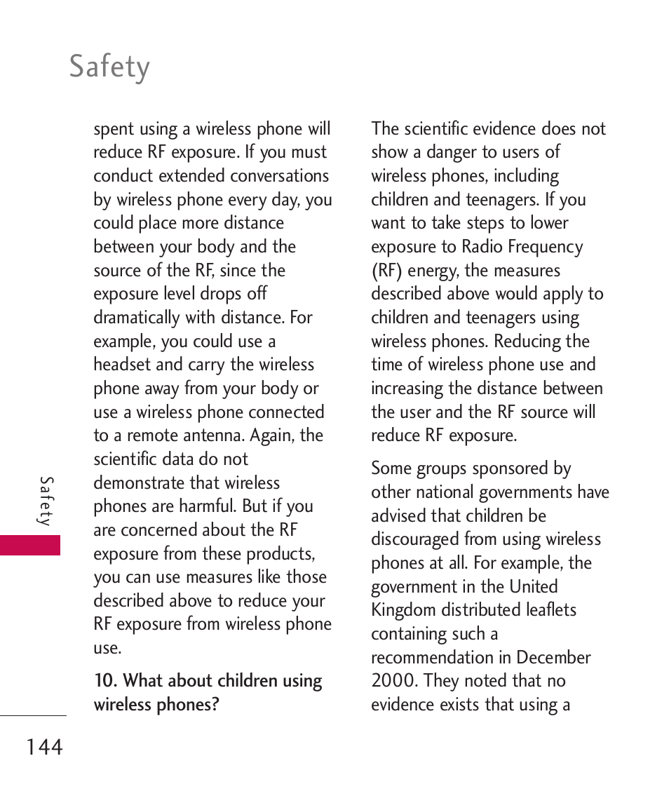 Safety | LG ELLIPSE 9250 User Manual | Page 146 / 169
