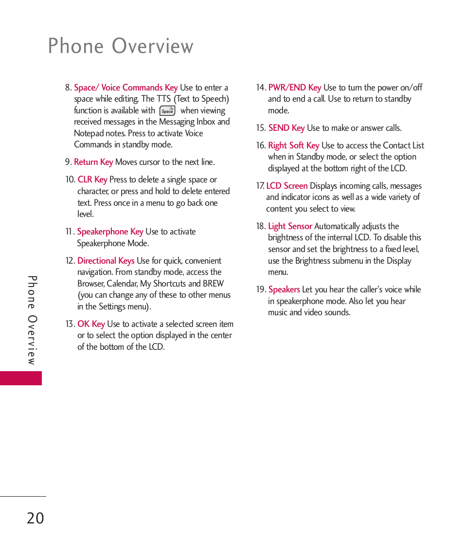 Phone overview, Phone o ve rvie w | LG ELLIPSE 9250 User Manual | Page 22 / 169