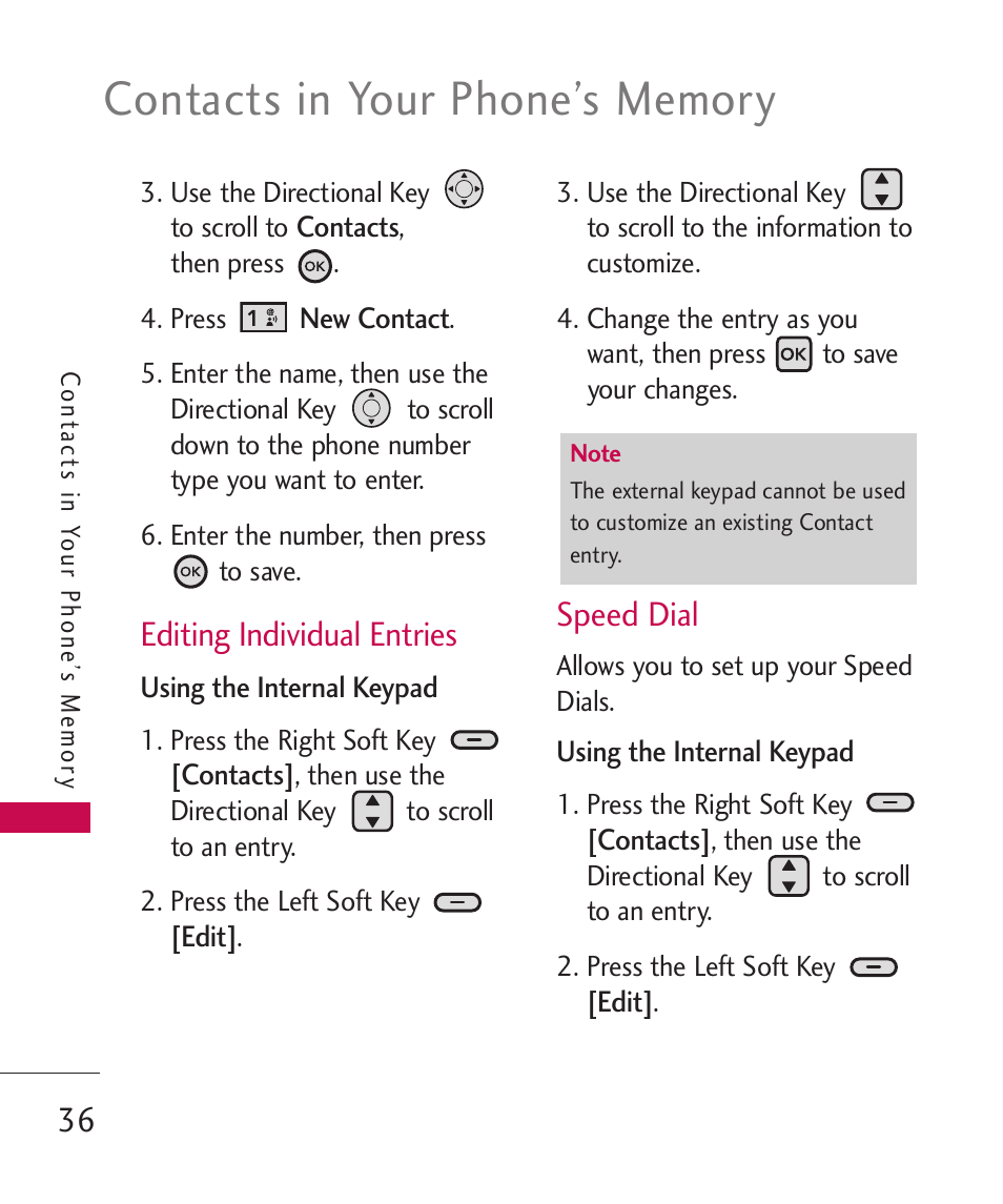 Editing individual entries, Speed dial | LG ELLIPSE 9250 User Manual | Page 38 / 169