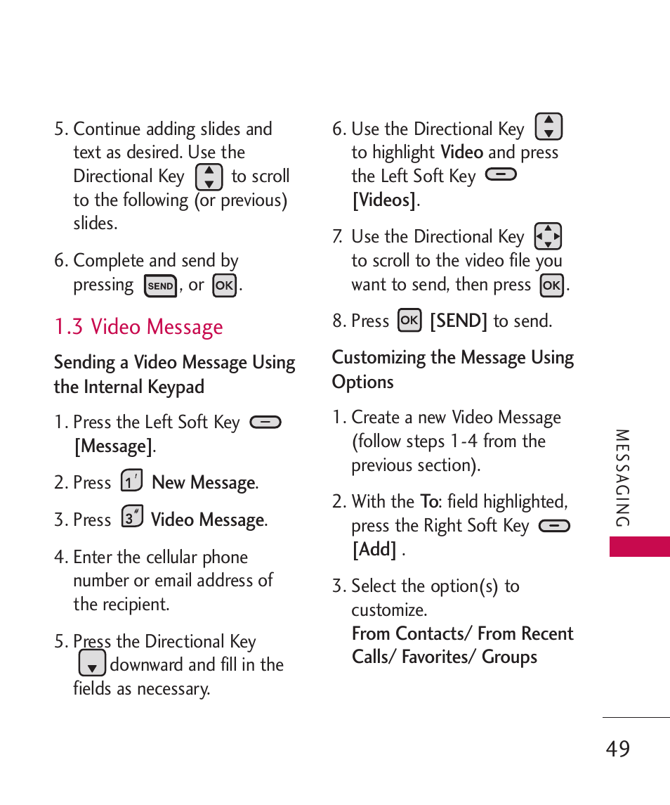 3 video message | LG ELLIPSE 9250 User Manual | Page 51 / 169