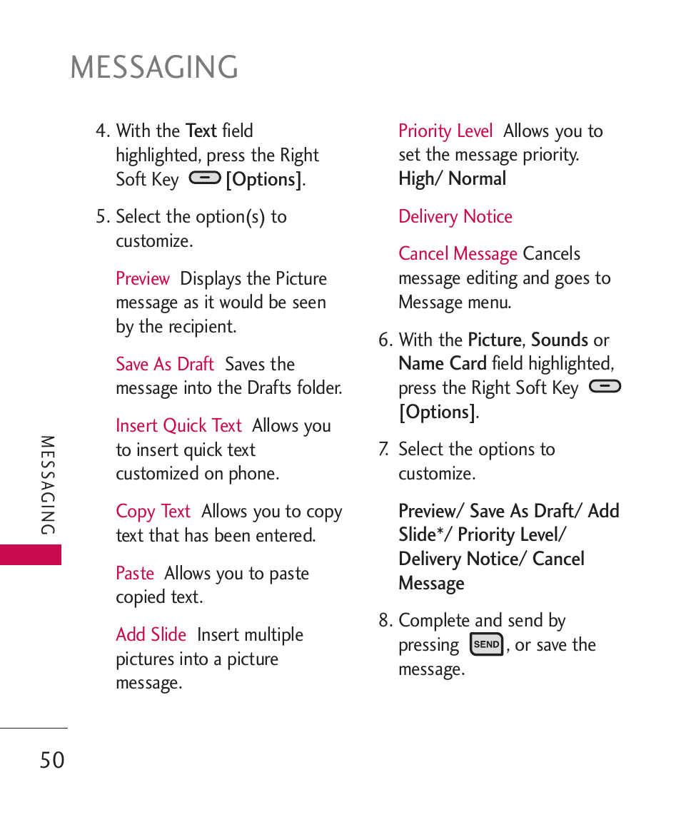 Messaging | LG ELLIPSE 9250 User Manual | Page 52 / 169