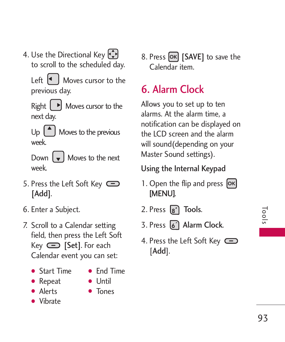 Alarm clock | LG ELLIPSE 9250 User Manual | Page 95 / 169
