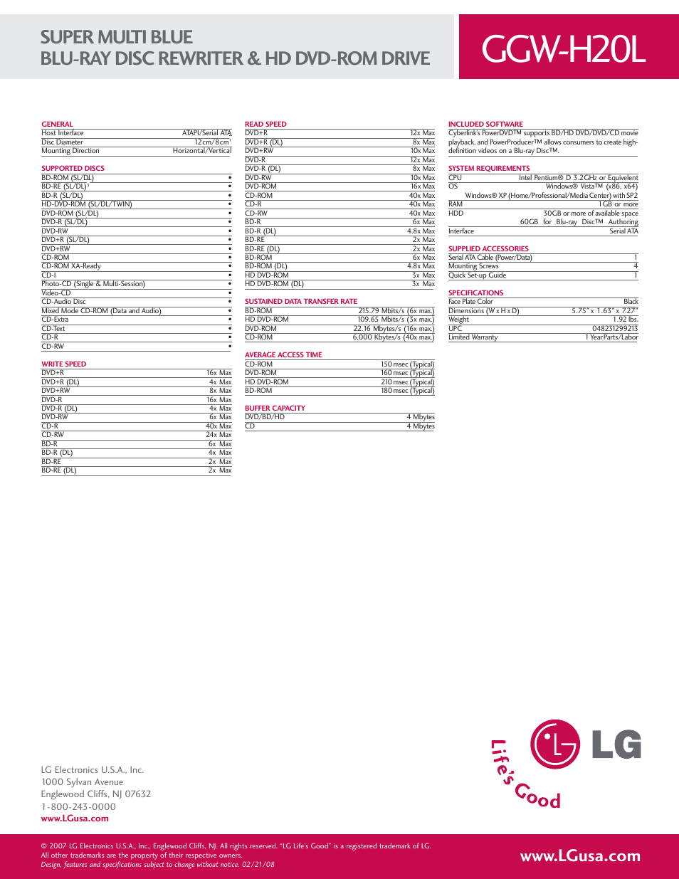 Ggw-h20l | LG GGW-H20L User Manual | Page 2 / 2