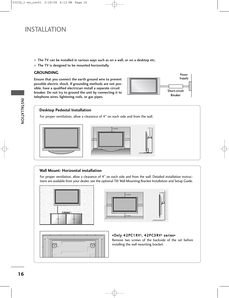 Installation | LG 26LC2R User Manual | Page 18 / 87