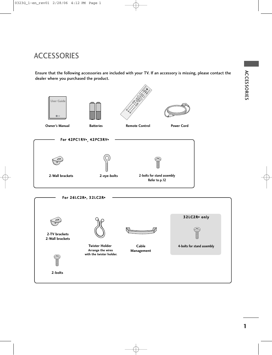 Accessories | LG 26LC2R User Manual | Page 3 / 87