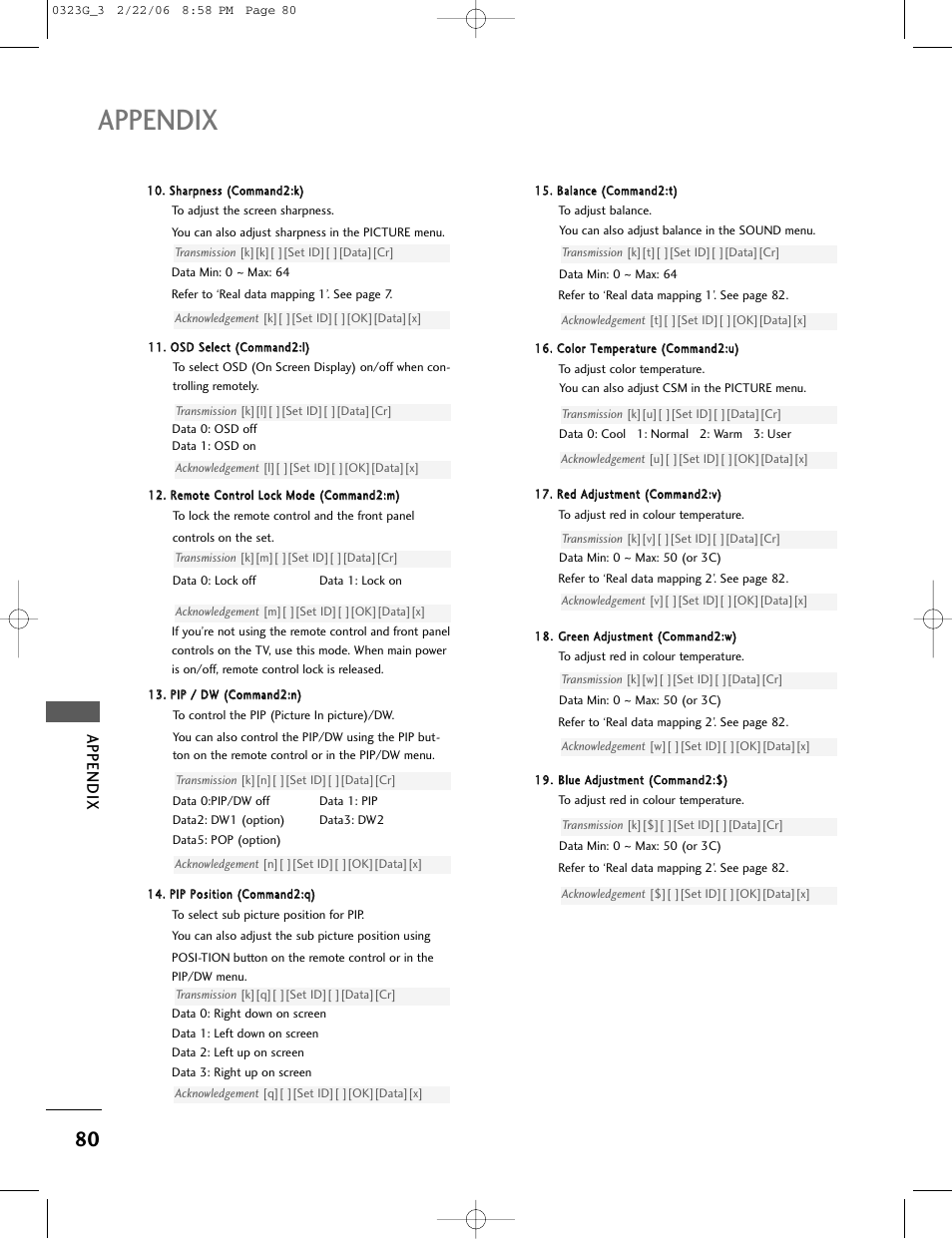 Appendix | LG 26LC2R User Manual | Page 82 / 87