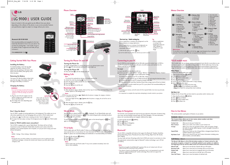 LG 9100 User Manual | 2 pages