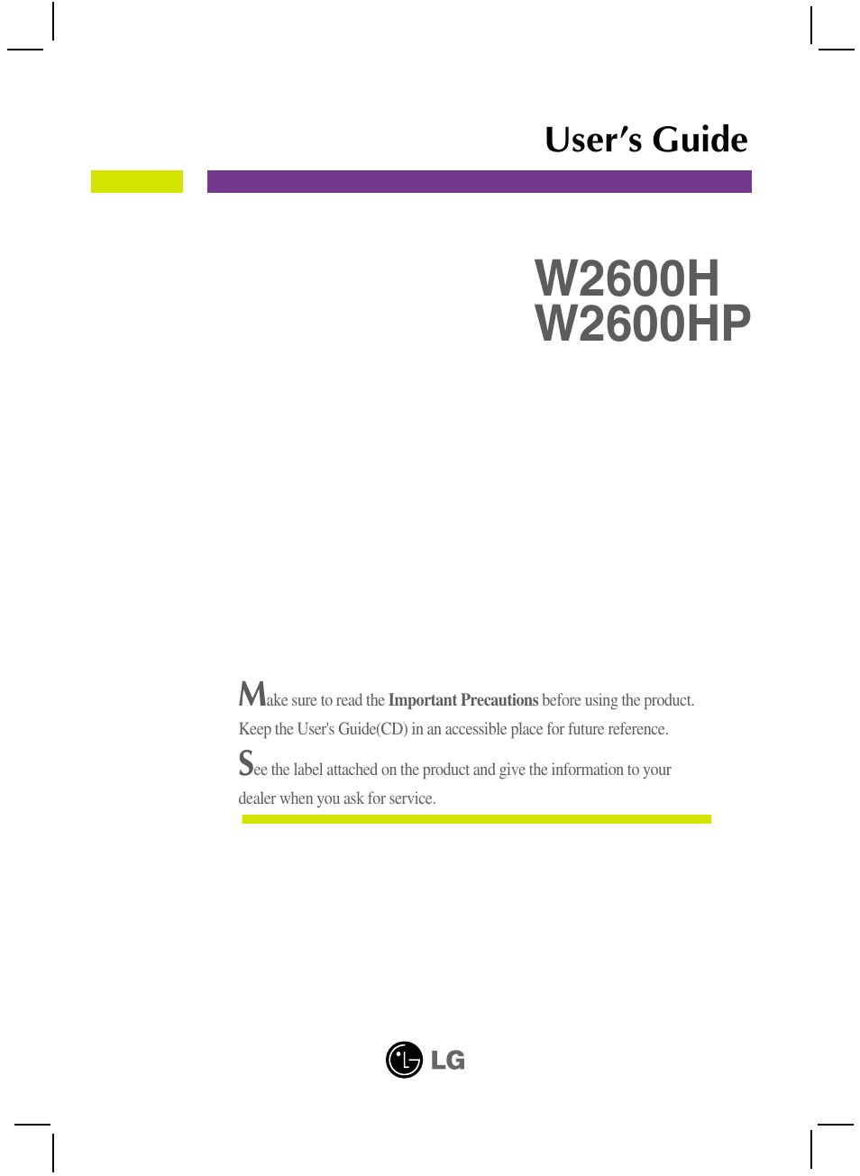 LG W2600HP User Manual | 26 pages