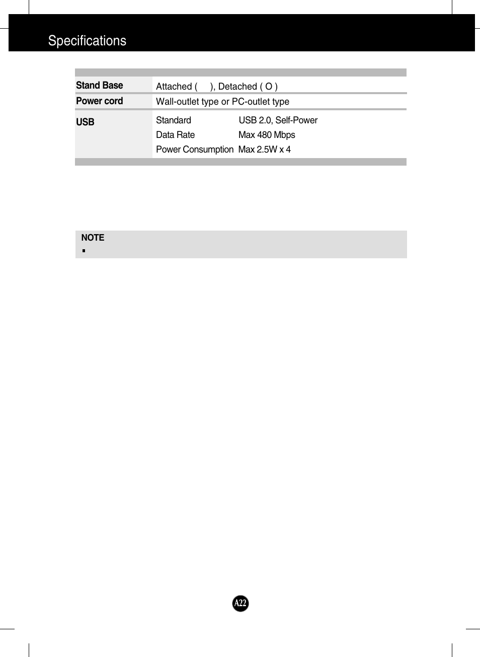 Specifications | LG W2600HP User Manual | Page 23 / 26