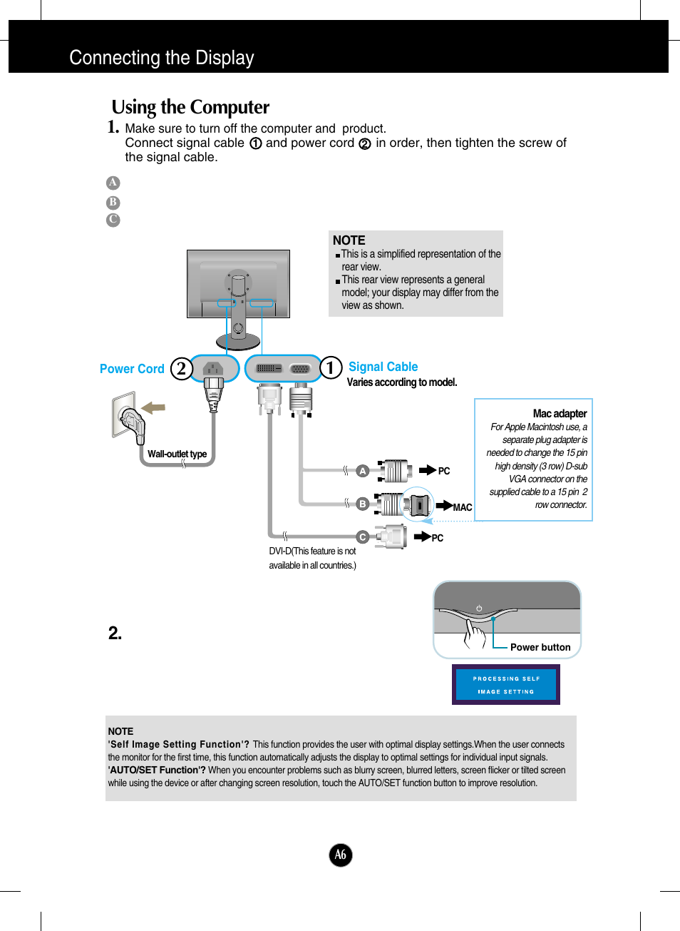 Using the computer, Connecting the display | LG W2600HP User Manual | Page 7 / 26