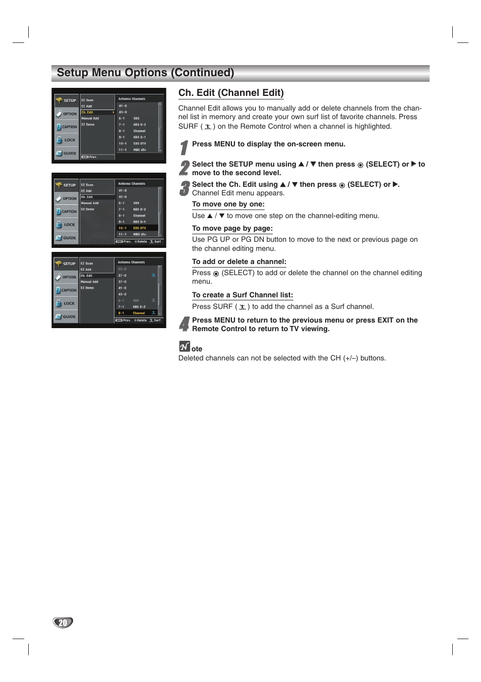 Setup menu options (continued) | LG LST-4200A User Manual | Page 20 / 48