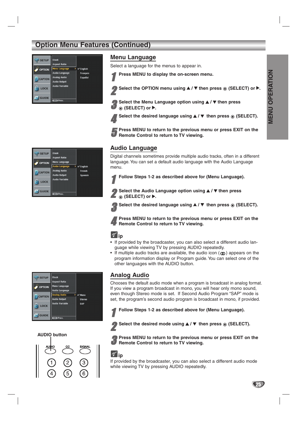 Option menu features (continued) | LG LST-4200A User Manual | Page 25 / 48