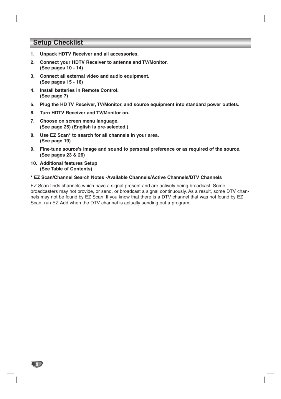 Setup checklist | LG LST-4200A User Manual | Page 4 / 48