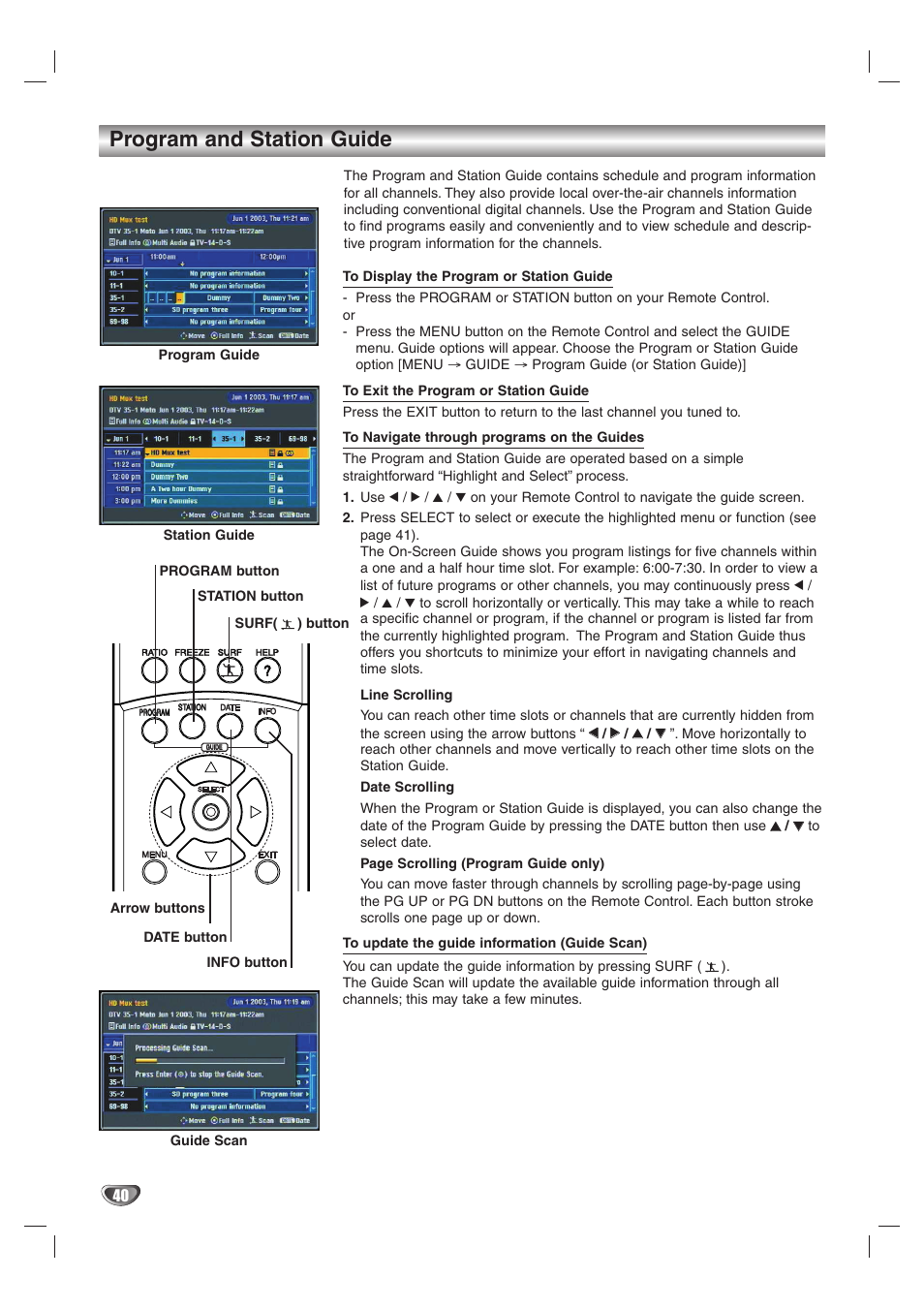 Program and station guide | LG LST-4200A User Manual | Page 40 / 48