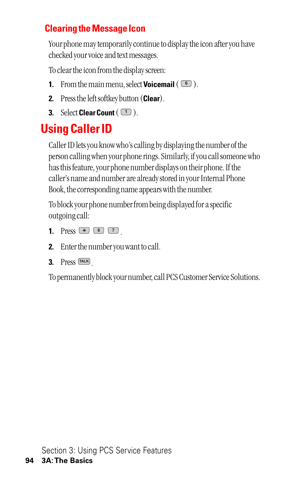 Clearing the message icon, Using caller id | LG ( 5350) User Manual | Page 102 / 155