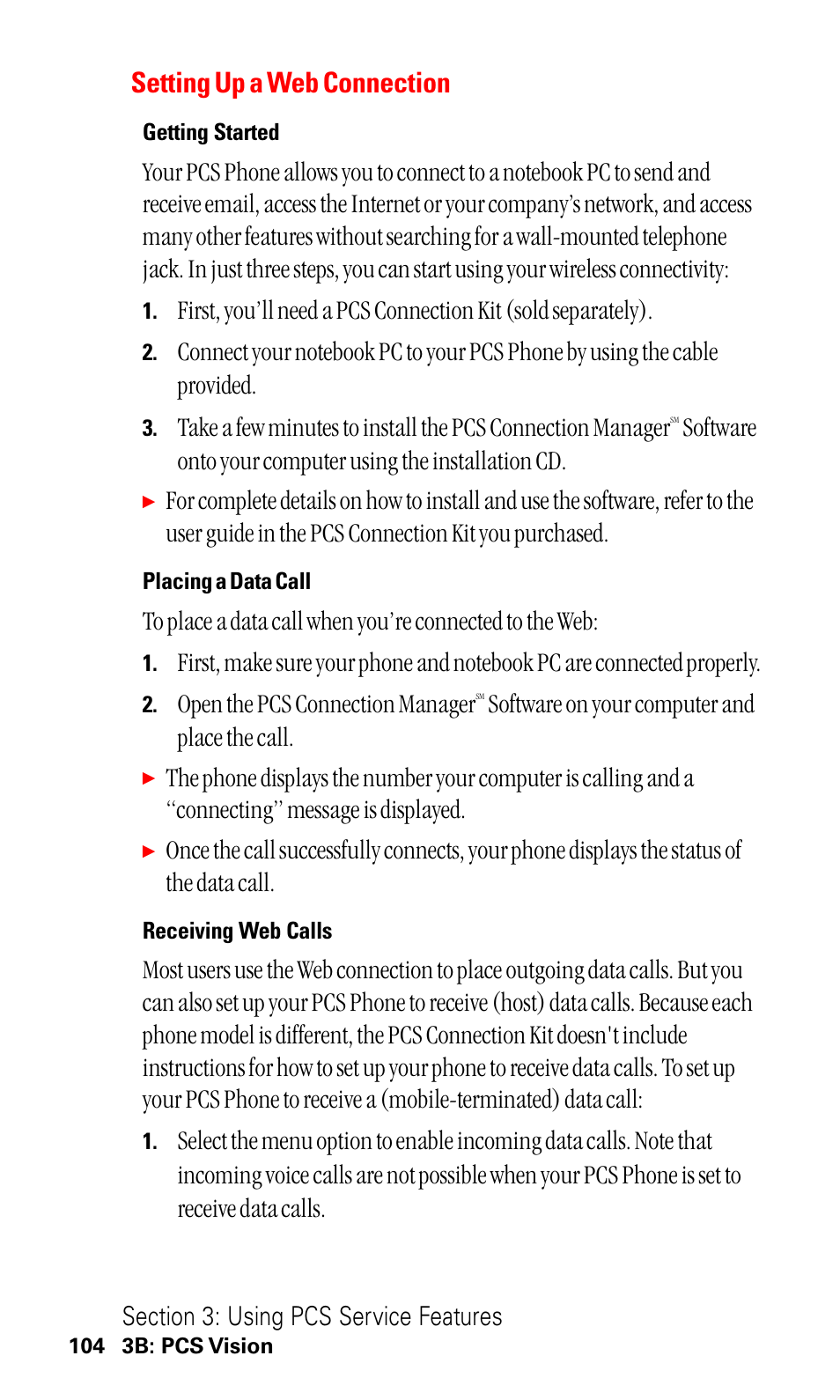 Setting up a web connection, Open the pcs connection manager, Software on your computer and place the call | LG ( 5350) User Manual | Page 112 / 155