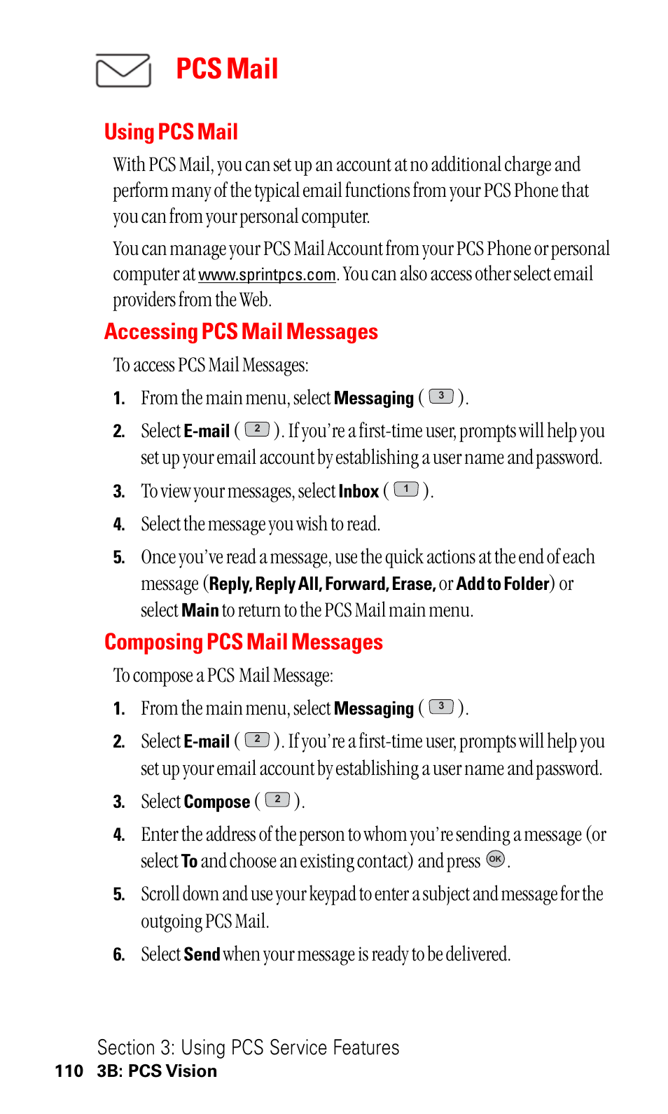 Pcs mail, Using pcs mail, Accessing pcs mail messages | Composing pcs mail messages | LG ( 5350) User Manual | Page 118 / 155