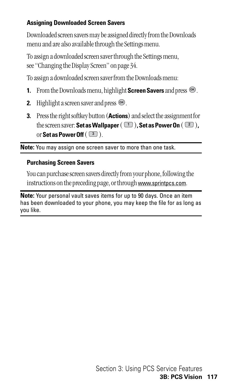 And press, Highlight a screen saver and press, Press the right softkey button | And select the assignment for the screen saver | LG ( 5350) User Manual | Page 125 / 155