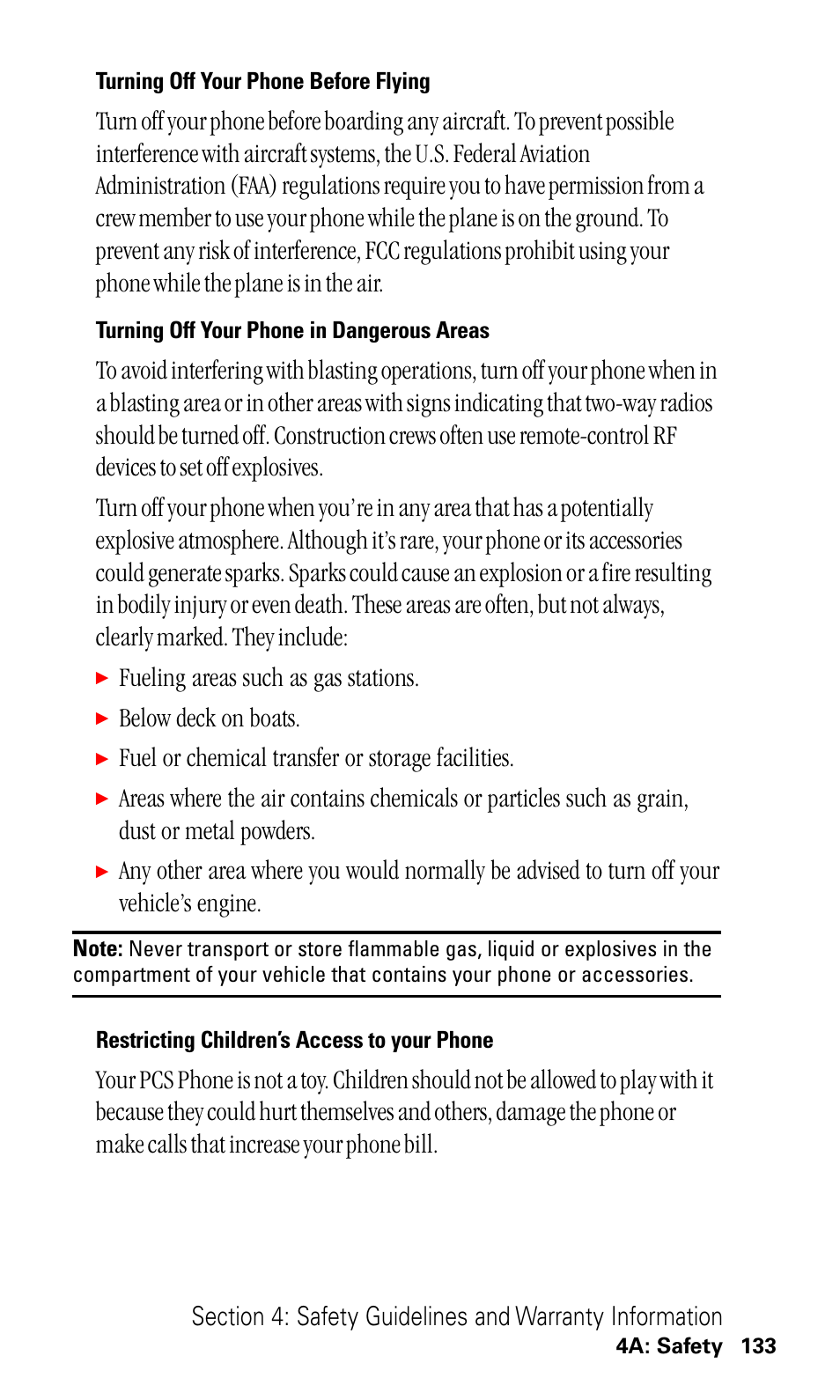 Fueling areas such as gas stations, Below deck on boats, Fuel or chemical transfer or storage facilities | LG ( 5350) User Manual | Page 141 / 155