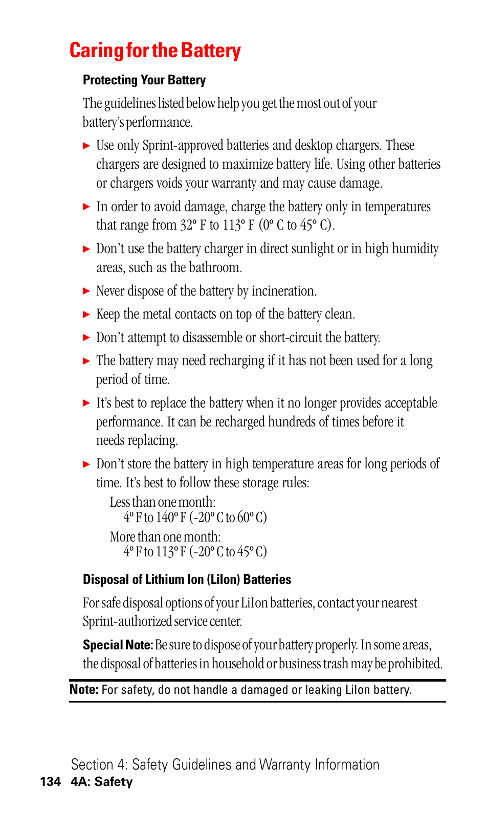 Caring for the battery, Never dispose of the battery by incineration | LG ( 5350) User Manual | Page 142 / 155
