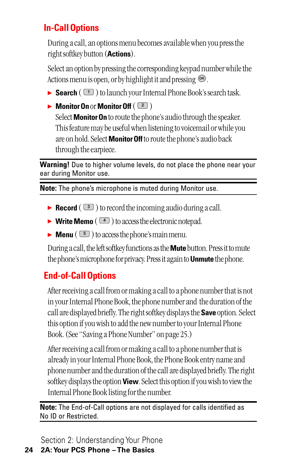 In-call options, End-of-call options, Select | The phone | LG ( 5350) User Manual | Page 32 / 155