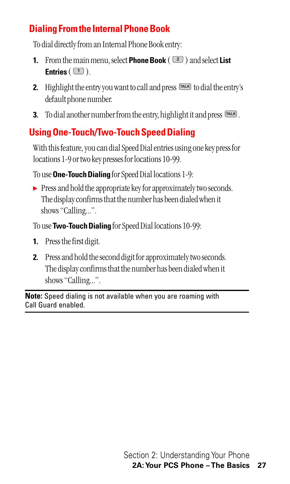 Dialing from the internal phone book, Using one-touch/two-touch speed dialing | LG ( 5350) User Manual | Page 35 / 155