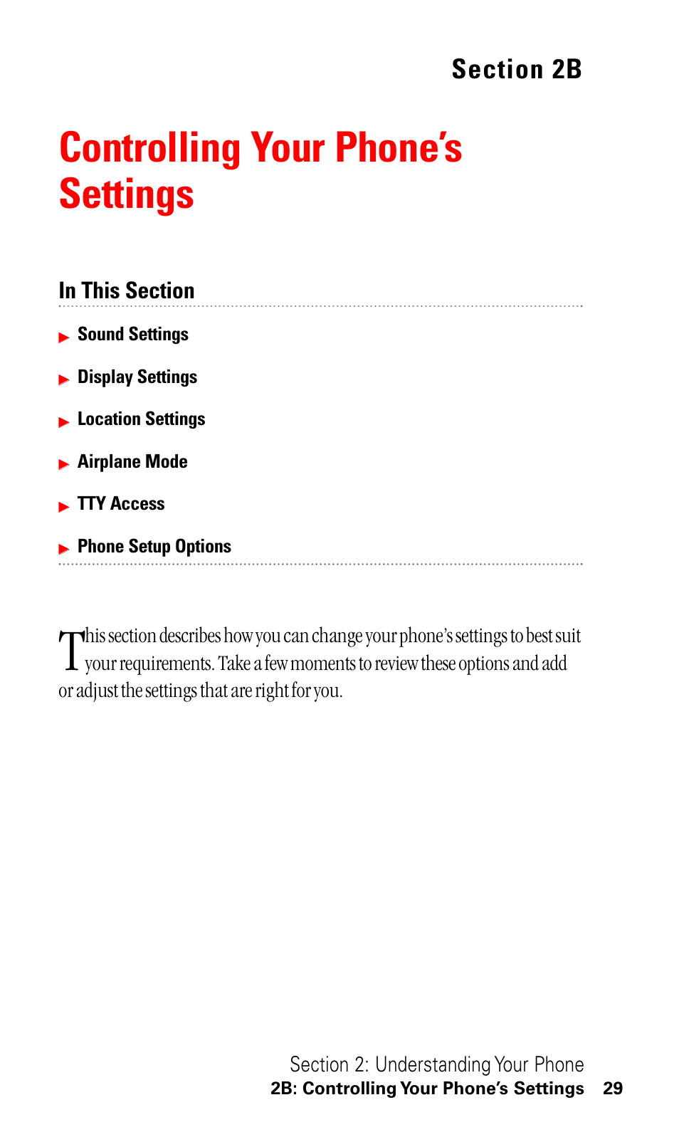 2b. controlling your phone’s settings, Controlling your phone’s settings | LG ( 5350) User Manual | Page 37 / 155