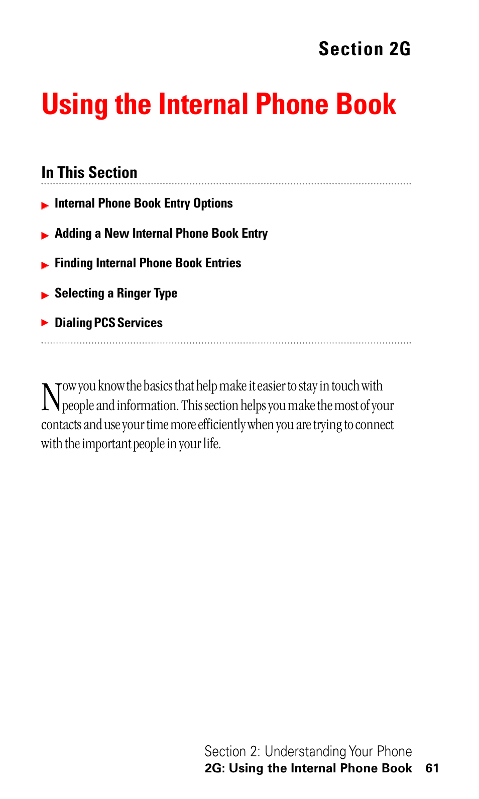 2g. using the internal phone book, Using the internal phone book | LG ( 5350) User Manual | Page 69 / 155