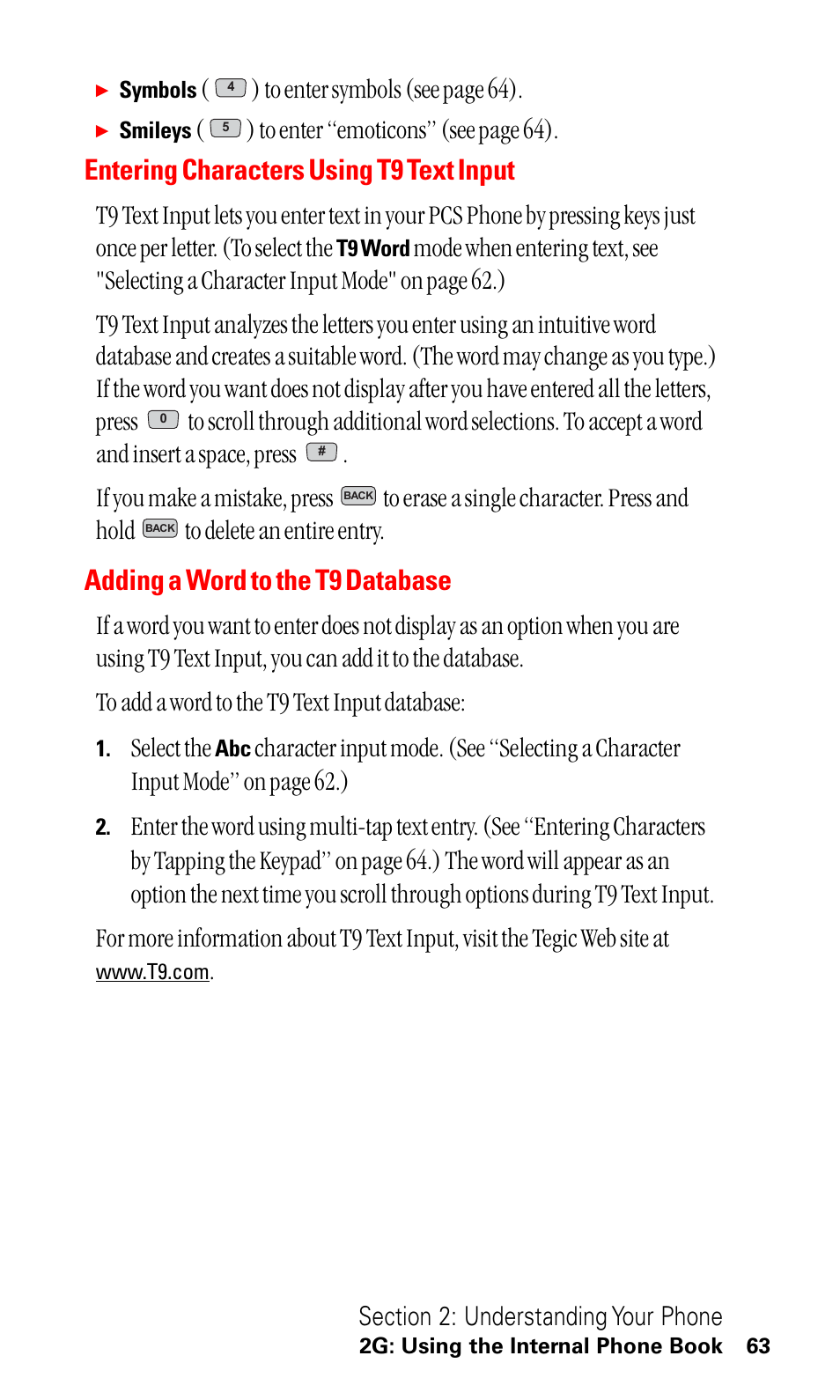 Entering characters using t9 text input, Adding a word to the t9 database, Select the | LG ( 5350) User Manual | Page 71 / 155