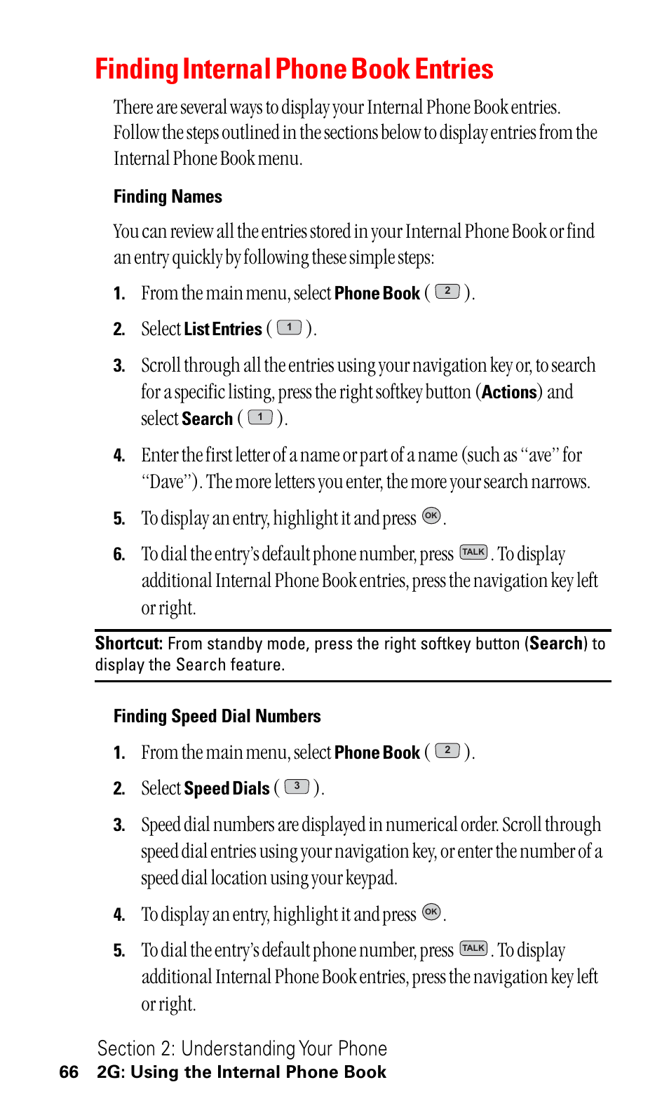 Finding internal phone book entries, Select, And select | LG ( 5350) User Manual | Page 74 / 155