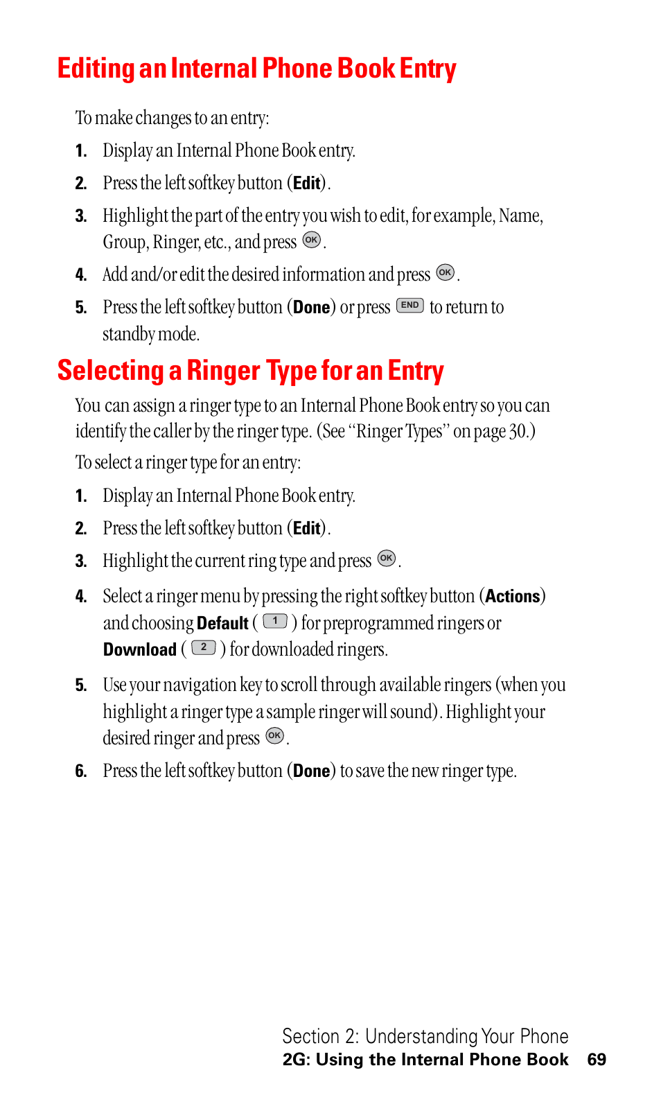 Editing an internal phone book entry, Selecting a ringer type for an entry | LG ( 5350) User Manual | Page 77 / 155